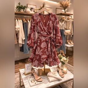 Angels Red Floral Long Sleeve Dress